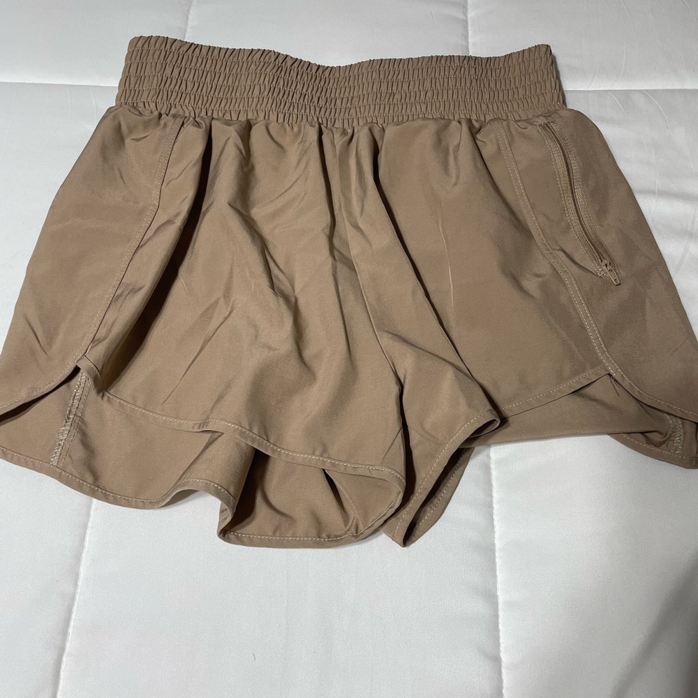 Women's High-Waist Tan Athletic Shorts